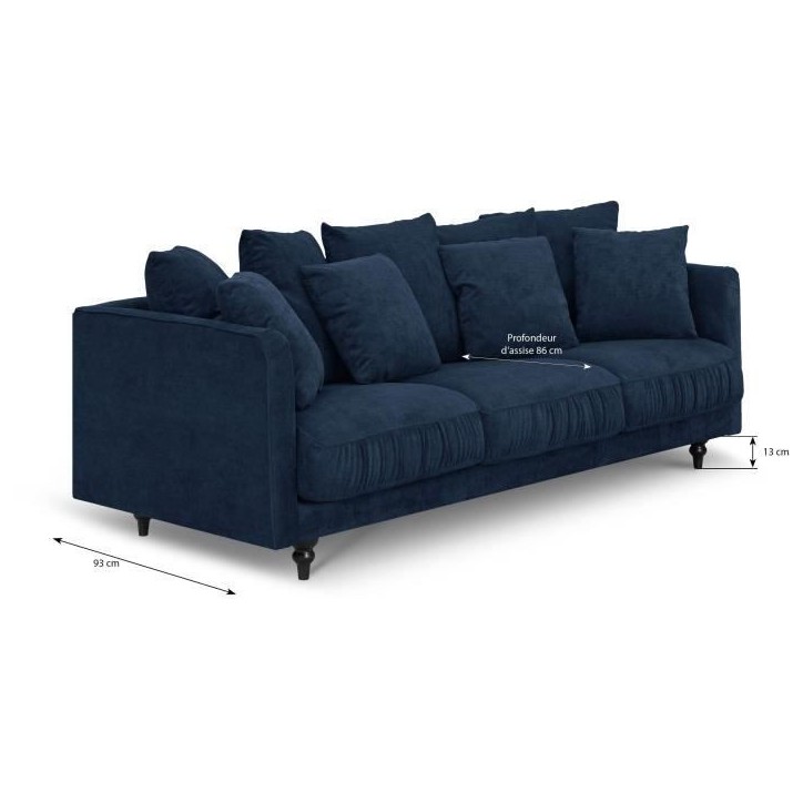Canapé droit fixe 4 places - Tissu bleu - Classique - L 212 x P 93 cm - CONSTANCE Canapé droit fixe 4 places - Tissu bleu - Classique - L 212 x P 93 cm - CONSTANCE