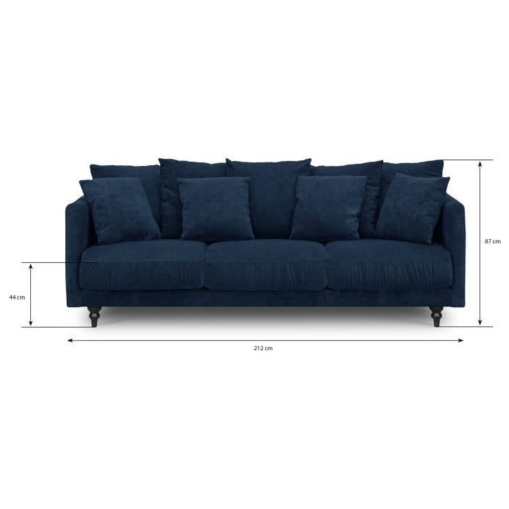 Canapé droit fixe 4 places - Tissu bleu - Classique - L 212 x P 93 cm - CONSTANCE Canapé droit fixe 4 places - Tissu bleu - Classique - L 212 x P 93 cm - CONSTANCE