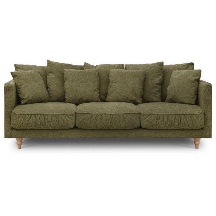 Canapé fixe 4 places CONSTANCE - Tissu vert - Pied en bois massif - L 212 x H 87 x P 93 cm Canapé fixe 4 places CONSTANCE - Tissu vert - Pied en bois massif - L 212 x H 87 x P 93 cm