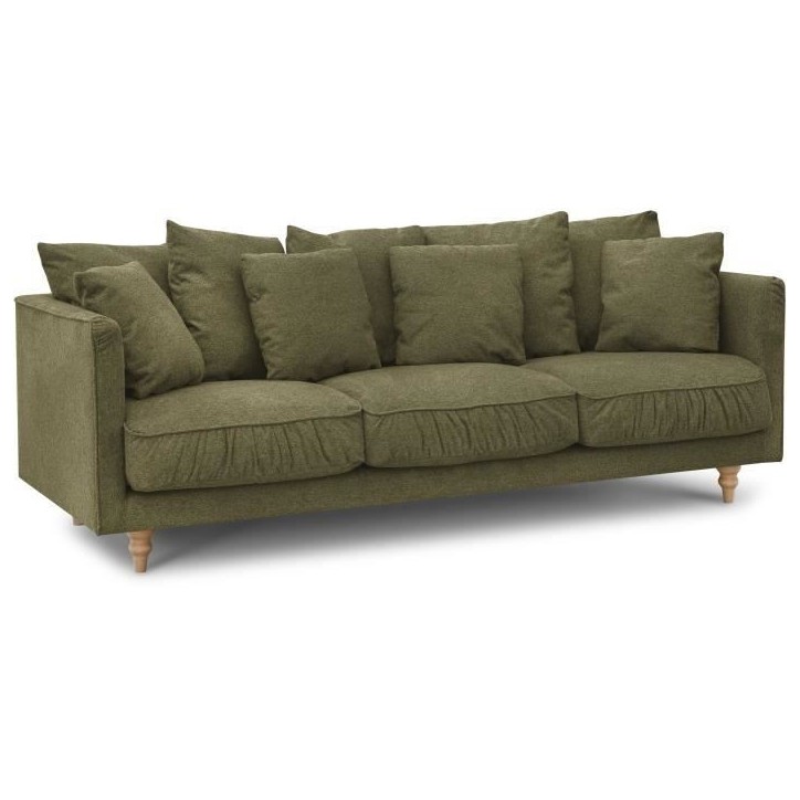 Canapé fixe 4 places CONSTANCE - Tissu vert - Pied en bois massif - L 212 x H 87 x P 93 cm Canapé fixe 4 places CONSTANCE - Tissu vert - Pied en bois massif - L 212 x H 87 x P 93 cm