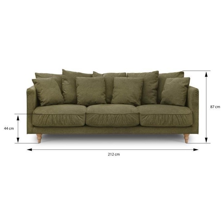 Canapé fixe 4 places CONSTANCE - Tissu vert - Pied en bois massif - L 212 x H 87 x P 93 cm Canapé fixe 4 places CONSTANCE - Tissu vert - Pied en bois massif - L 212 x H 87 x P 93 cm