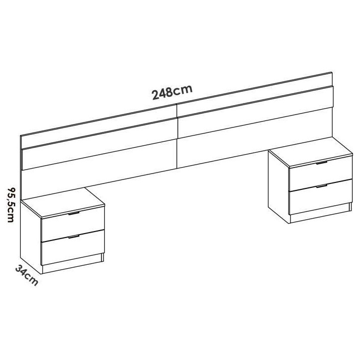 Tete de lit avec 2 tables de chevet a 2 tiroirs - Chene / Blanc - 248 x 34,2 x 96 cm Tete de lit avec 2 tables de chevet a 2 tiroirs - Chene / Blanc - 248 x 34,2 x 96 cm