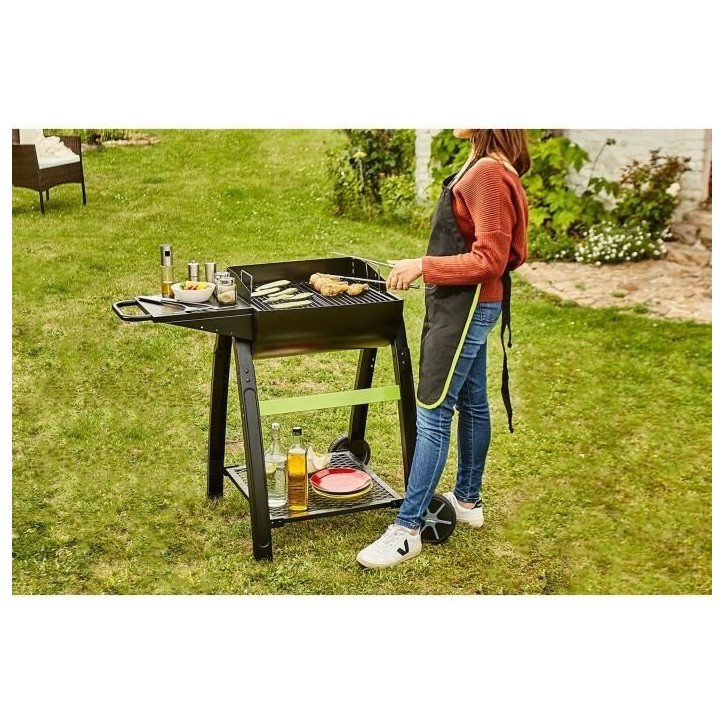 COOK'IN GARDEN Barbecue charbon de bois TONINO 50 - L 102xl71xH 90cm - Surface de cuisson : 42x41,5 cm - Noir