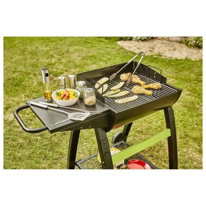COOK'IN GARDEN Barbecue charbon de bois TONINO 50 - L 102xl71xH 90cm - Surface de cuisson : 42x41,5 cm - Noir