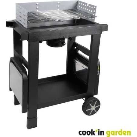 COOK'IN GARDEN Barbecue au charbon de bois EASY 60 - L 134 x l 48 x H 96cm - Surface de cuisson : L 57 x l 30cm - Noir
