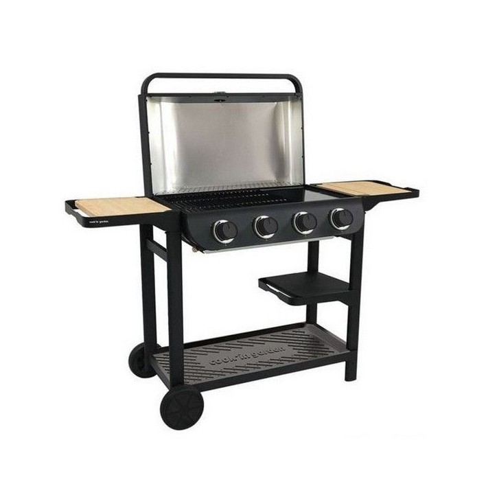 COOK'IN GARDEN Barbecue gaz FLAVO 76SC sur chariot - 4 feux - 10 kW - L 158×l 59×H 105 cm - Surface cuisson : L 76×l 40 cm -