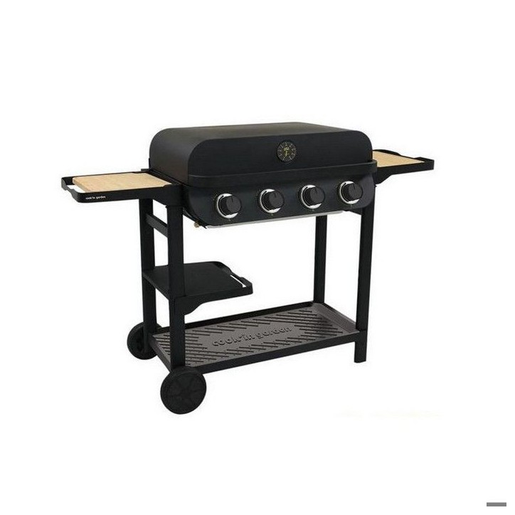 COOK'IN GARDEN Barbecue gaz FLAVO 76SC sur chariot - 4 feux - 10 kW - L 158×l 59×H 105 cm - Surface cuisson : L 76×l 40 cm -