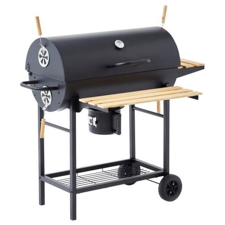 COOKING BOX Barbecue a charbon MIKE - 115x66x106 cm - 2 grilles acier chromé - Surface de cuisson : 71x35 cm - Noir COOKING BOX Barbecue a charbon MIKE - 115x66x106 cm - 2 grilles acier chromé - Surface de cuisson : 71x35 cm - Noir
