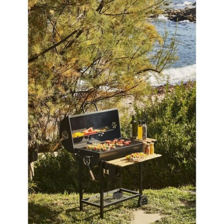 COOKING BOX Barbecue a charbon MIKE - 115x66x106 cm - 2 grilles acier chromé - Surface de cuisson : 71x35 cm - Noir