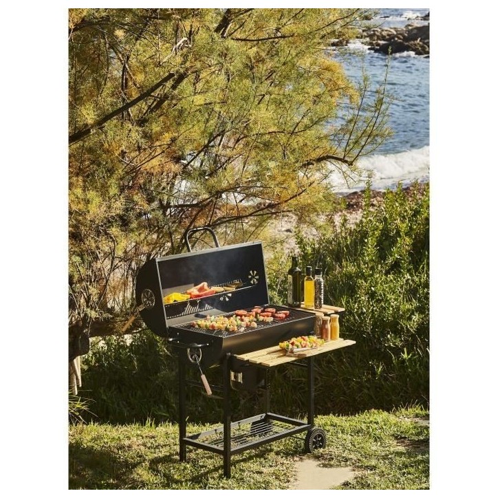 COOKING BOX Barbecue a charbon MIKE - 115x66x106 cm - 2 grilles acier chromé - Surface de cuisson : 71x35 cm - Noir COOKING BOX Barbecue a charbon MIKE - 115x66x106 cm - 2 grilles acier chromé - Surface de cuisson : 71x35 cm - Noir