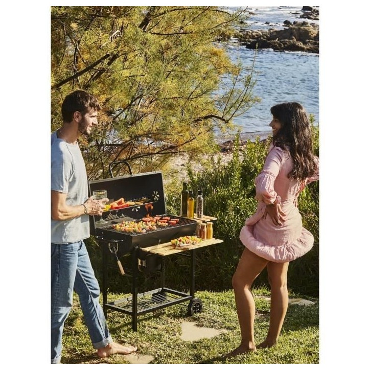 COOKING BOX Barbecue a charbon MIKE - 115x66x106 cm - 2 grilles acier chromé - Surface de cuisson : 71x35 cm - Noir COOKING BOX Barbecue a charbon MIKE - 115x66x106 cm - 2 grilles acier chromé - Surface de cuisson : 71x35 cm - Noir