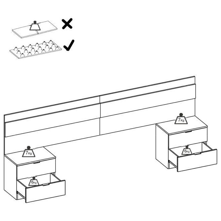 Tete de lit avec 2 tables de chevet a 2 tiroirs - Chene / Blanc - 248 x 34,2 x 96 cm Tete de lit avec 2 tables de chevet a 2 tiroirs - Chene / Blanc - 248 x 34,2 x 96 cm