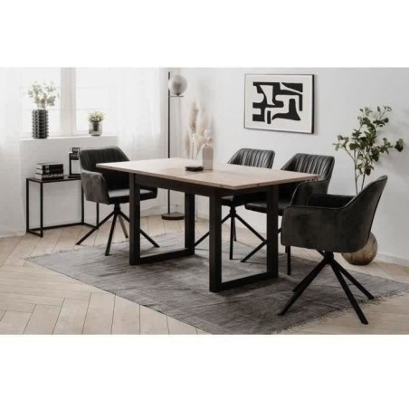 Table extensible Denver 80B - 120-160 x 75 x 80 cm - Décor chene artisan / anthracite - 1 extension de 40 cm inclue - 8 personn