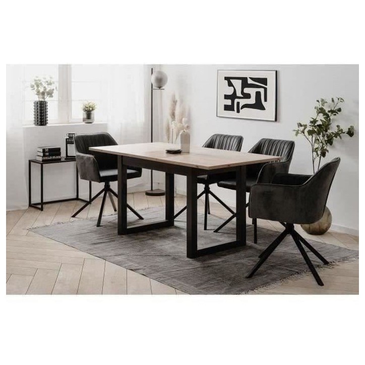 Table extensible Denver 80B - 120-160 x 75 x 80 cm - Décor chene artisan / anthracite - 1 extension de 40 cm inclue - 8 personn