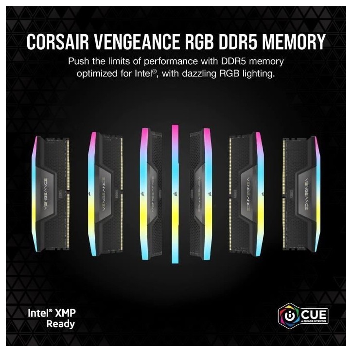 RAM - CORSAIR Vengeance RGB DDR5 - 32GB 2x16GB DIMM - 5200MHz - Unbuffered, 40-40-40-77, XMP 3.0, Black Heatspreader, RGB LED,