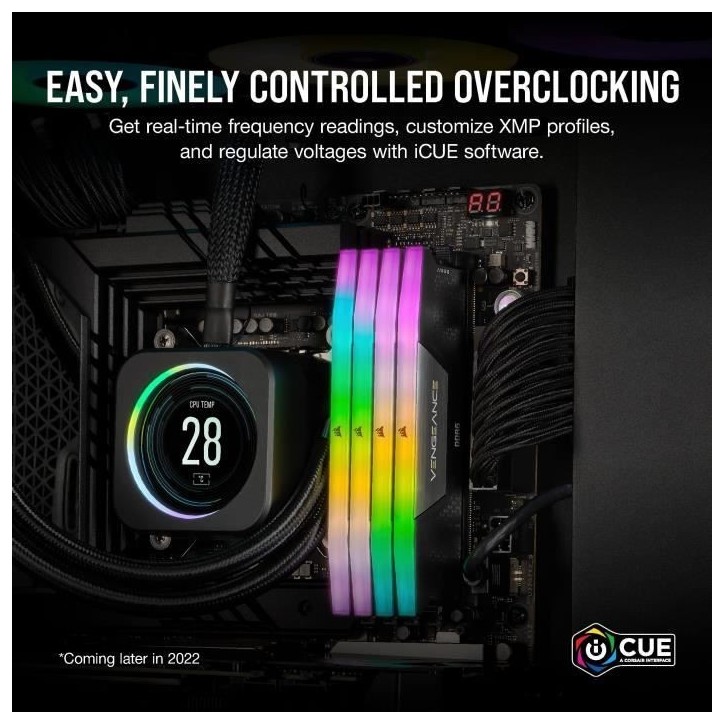 RAM - CORSAIR Vengeance RGB DDR5 - 32GB 2x16GB DIMM - 5200MHz - Unbuffered, 40-40-40-77, XMP 3.0, Black Heatspreader, RGB LED,
