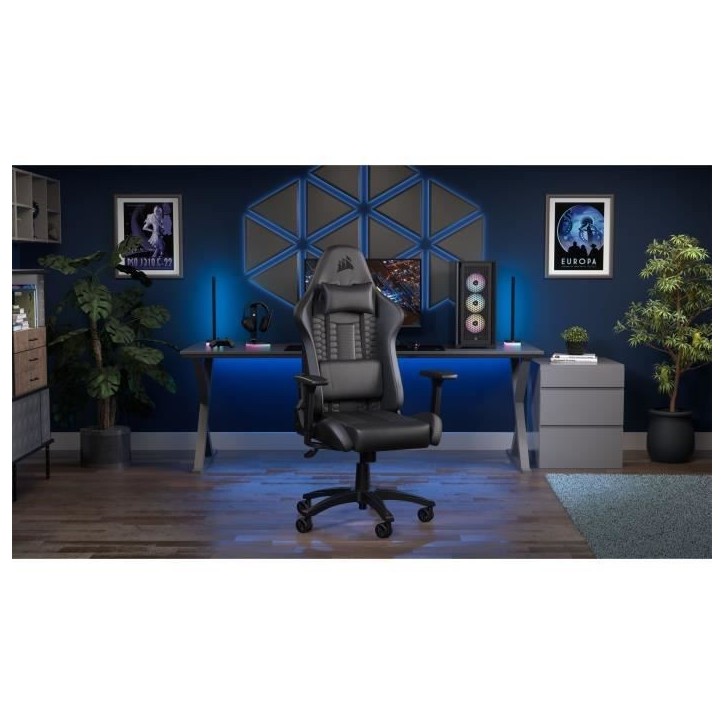 CORSAIR - Chaise bureau - Fauteuil Gaming - TC100 RELAXED - Similicuir - Ergonomique - Accoudoirs réglables - Noir - CORSAIR - Chaise bureau - Fauteuil Gaming - TC100 RELAXED - Similicuir - Ergonomique - Accoudoirs réglables - Noir -