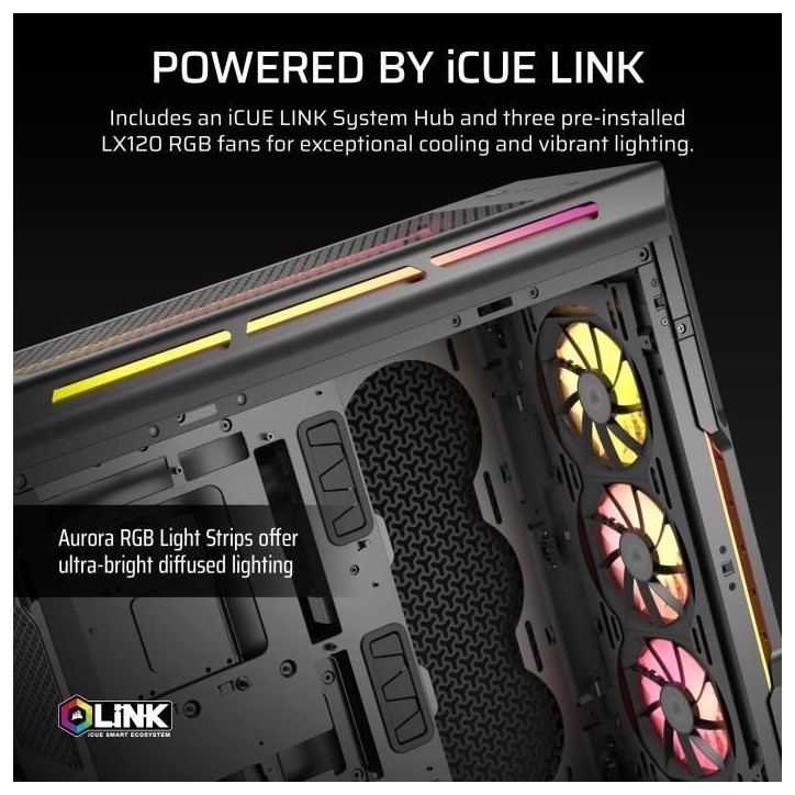 Boîtier PC - CORSAIR - Série iCUE LINK 5000T LX RGB - Moyen tour - Noir Boîtier PC - CORSAIR - Série iCUE LINK 5000T LX RGB - Moyen tour - Noir