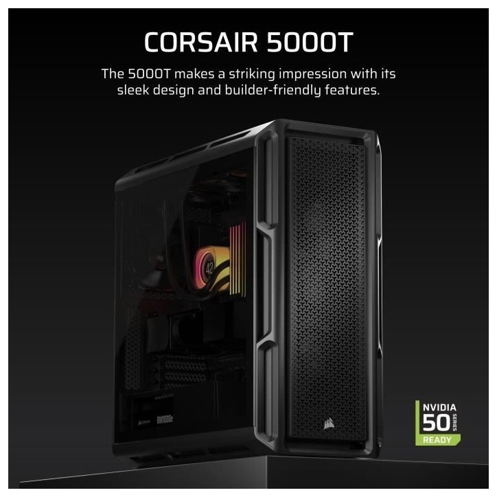 Boîtier PC - CORSAIR - Série 5000T - Moyen tour - Noir Boîtier PC - CORSAIR - Série 5000T - Moyen tour - Noir