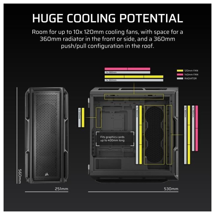 Boîtier PC - CORSAIR - Série 5000T - Moyen tour - Noir Boîtier PC - CORSAIR - Série 5000T - Moyen tour - Noir
