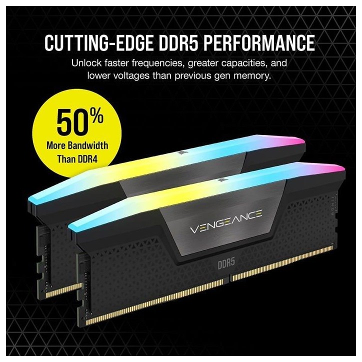 Mémoire RAM - CORSAIR - CMH32GX5M2B6400C36 - VENGEANCE RGB - DDR5 - 32Go 2x16Go - 6400MT/s - DIMM - CL 36 - 1.35V Mémoire RAM - CORSAIR - CMH32GX5M2B6400C36 - VENGEANCE RGB - DDR5 - 32Go 2x16Go - 6400MT/s - DIMM - CL 36 - 1.35V