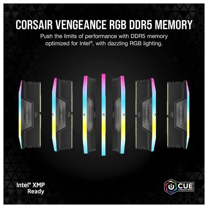 Mémoire RAM - CORSAIR - Vengeance RGB DDR5 RAM 64Go (2x32Go) 6400MHz CL32 - Noir Mémoire RAM - CORSAIR - Vengeance RGB DDR5 RAM 64Go (2x32Go) 6400MHz CL32 - Noir