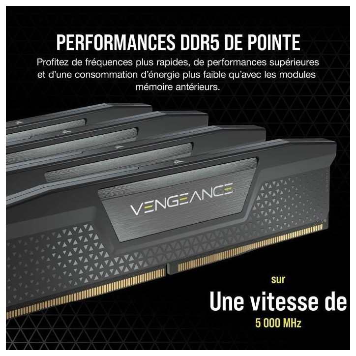 Mémoire RAM - CORSAIR - Vengeance DDR5 RAM 64Go (2x32Go) 6400MHz CL32 Intel XMP Compatible iCUE - Noir Mémoire RAM - CORSAIR - Vengeance DDR5 RAM 64Go (2x32Go) 6400MHz CL32 Intel XMP Compatible iCUE - Noir