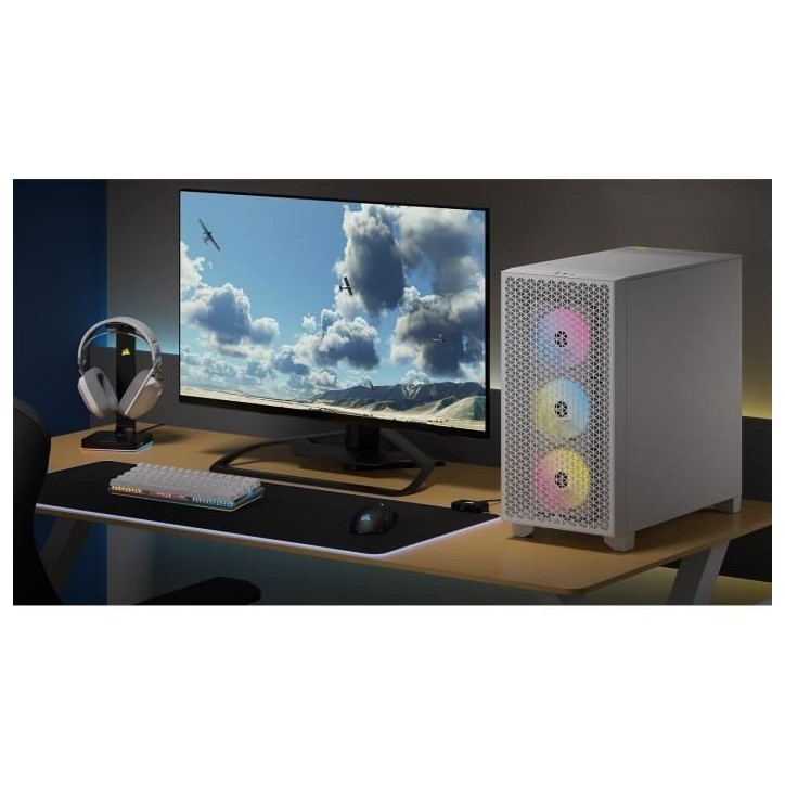 Boitier PC - CORSAIR - 3000D RGB AIRFLOW - ATX Moyen-tour - 3 ventilateurs AR120 RGB - Blanc Boitier PC - CORSAIR - 3000D RGB AIRFLOW - ATX Moyen-tour - 3 ventilateurs AR120 RGB - Blanc