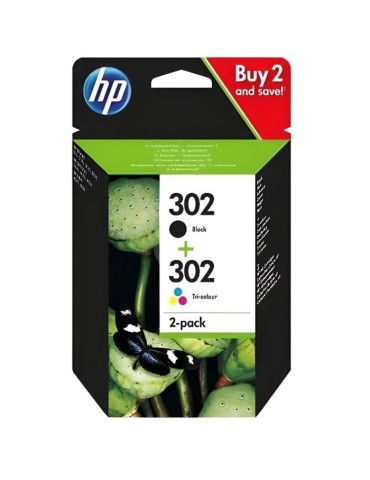 HP 302 Pack de 2 cartouches d'encre noire et trois couleurs authentiques (X4D37AE) pour HP DeskJet 2130/3630 et HP OfficeJet 383