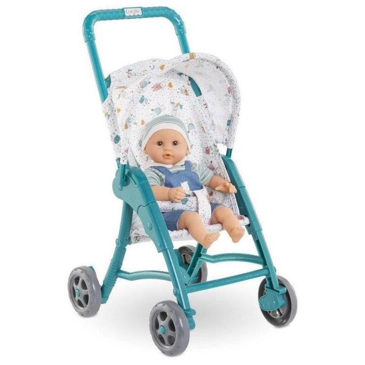 Poussette oursons - COROLLE - Accessoire Poupon 30cm - Bleu - Légere et facile d'utilisation Poussette oursons - COROLLE - Accessoire Poupon 30cm - Bleu - Légere et facile d'utilisation