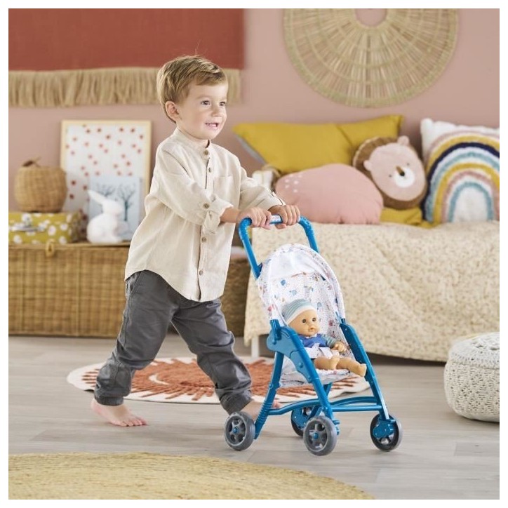 Poussette oursons - COROLLE - Accessoire Poupon 30cm - Bleu - Légere et facile d'utilisation Poussette oursons - COROLLE - Accessoire Poupon 30cm - Bleu - Légere et facile d'utilisation