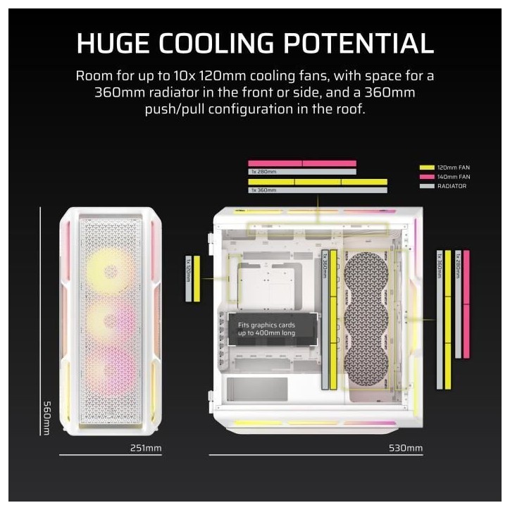 Boîtier PC ATX - CORSAIR - 5000T LX RGB - 3 Ventilateurs LX120 RGB - Éclairage Aurora RGB - Blanc Boîtier PC ATX - CORSAIR - 5000T LX RGB - 3 Ventilateurs LX120 RGB - Éclairage Aurora RGB - Blanc