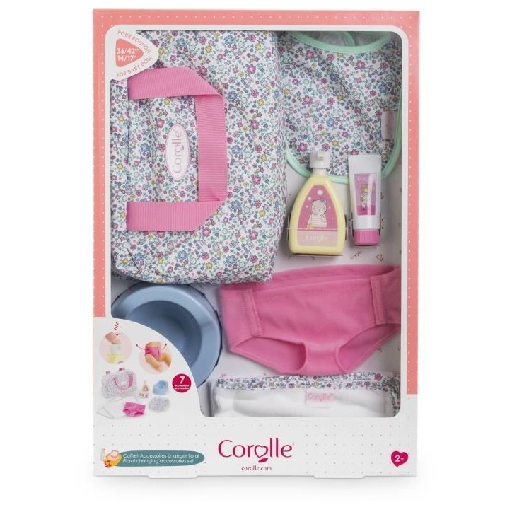 Accessoires poupons - COROLLE - Coffret Accessoires a Langer Floral - 7 accessoires - des 2 ans Accessoires poupons - COROLLE - Coffret Accessoires a Langer Floral - 7 accessoires - des 2 ans