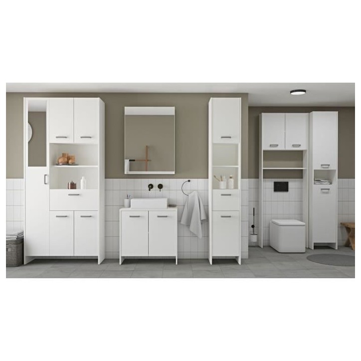 Colonne lingere de salle de bain - Blanc mat - 2 portes - L34,2 x P33 x H185 cm - DEMEYERE Colonne lingere de salle de bain - Blanc mat - 2 portes - L34,2 x P33 x H185 cm - DEMEYERE