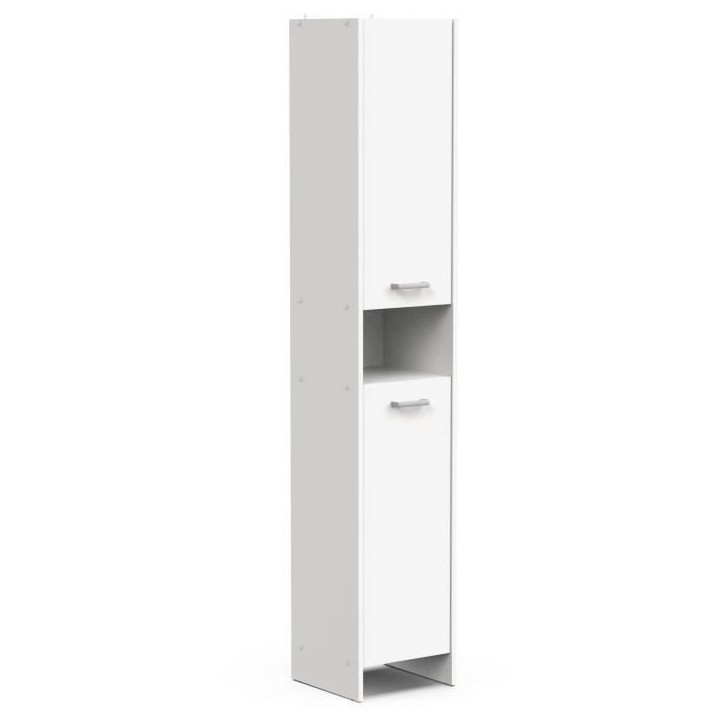 Colonne lingere de salle de bain - Blanc mat - 2 portes - L34,2 x P33 x H185 cm - DEMEYERE Colonne lingere de salle de bain - Blanc mat - 2 portes - L34,2 x P33 x H185 cm - DEMEYERE