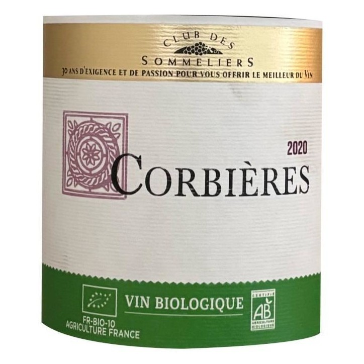Club des Sommeliers 2020 Corbieres - Vin rouge de Languedoc - Bio