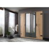 Armoire CORFOU - Décor Chene et gris anthracite + Miroirs - 4 portes