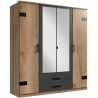 Armoire CORFOU - Décor Chene et gris anthracite + Miroirs - 4 portes