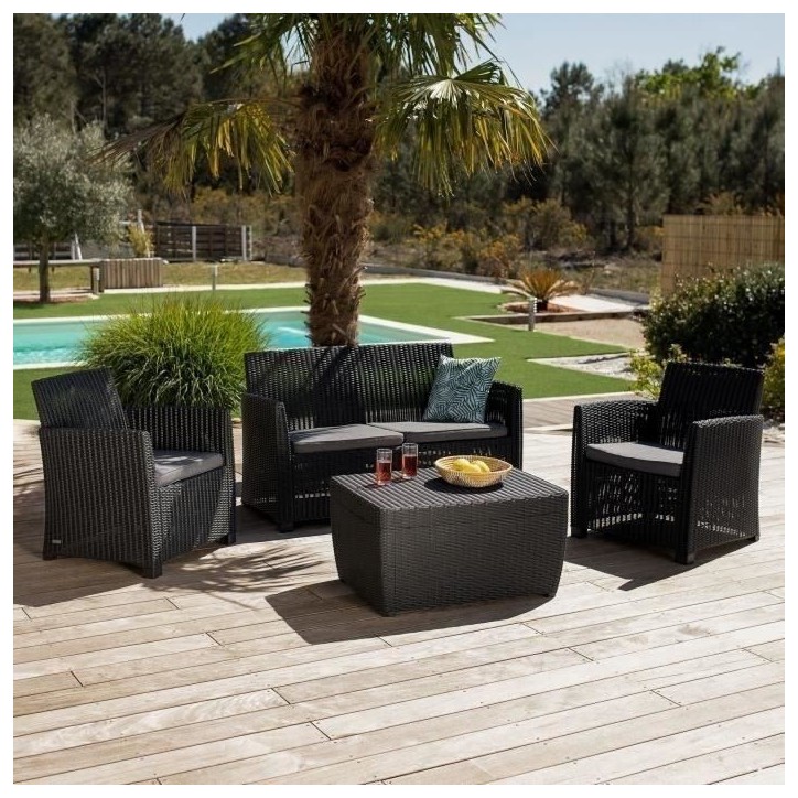 Salon de jardin - résine imitation rotin tressé - Allibert by KETER - 4 personnes - Mia - Gris graphite Salon de jardin - résine imitation rotin tressé - Allibert by KETER - 4 personnes - Mia - Gris graphite