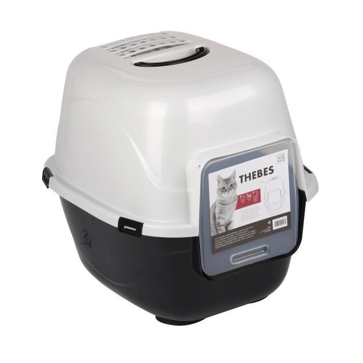 THEBES Maison de toilette XXL- Bac a litiere - 62x53x58 cm - Noir et blanc - Pour chat THEBES Maison de toilette XXL- Bac a litiere - 62x53x58 cm - Noir et blanc - Pour chat