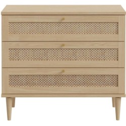 Commode - 3 tiroirs - Décor Chene- Cannage - L90,4 x P41,4 x H80 cm -