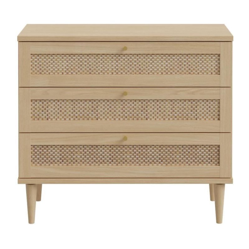 Commode - 3 tiroirs - Décor Chene- Cannage - L90,4 x P41,4 x H80 cm - Commode - 3 tiroirs - Décor Chene- Cannage - L90,4 x P41,4 x H80 cm -