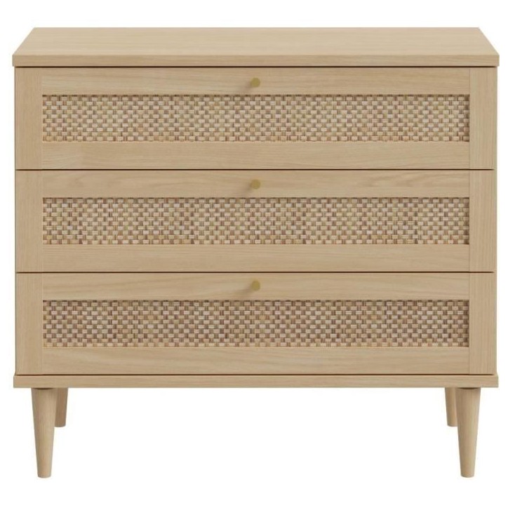Commode - 3 tiroirs - Décor Chene- Cannage - L90,4 x P41,4 x H80 cm - CALASETTA Commode - 3 tiroirs - Décor Chene- Cannage - L90,4 x P41,4 x H80 cm - CALASETTA