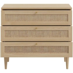 Commode - 3 tiroirs - Décor Chene- Cannage - L90,4 x P41,4 x H80 cm -