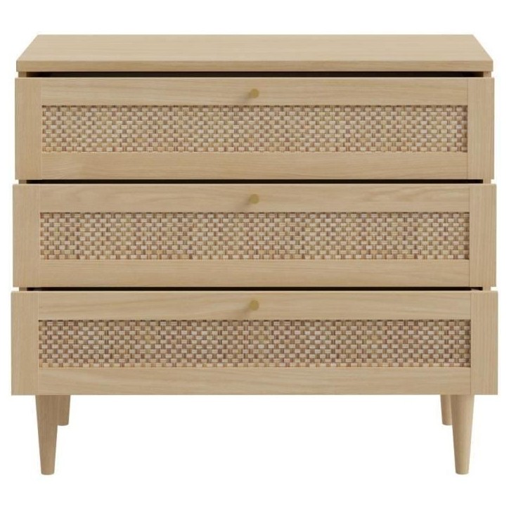 Commode - 3 tiroirs - Décor Chene- Cannage - L90,4 x P41,4 x H80 cm - CALASETTA Commode - 3 tiroirs - Décor Chene- Cannage - L90,4 x P41,4 x H80 cm - CALASETTA