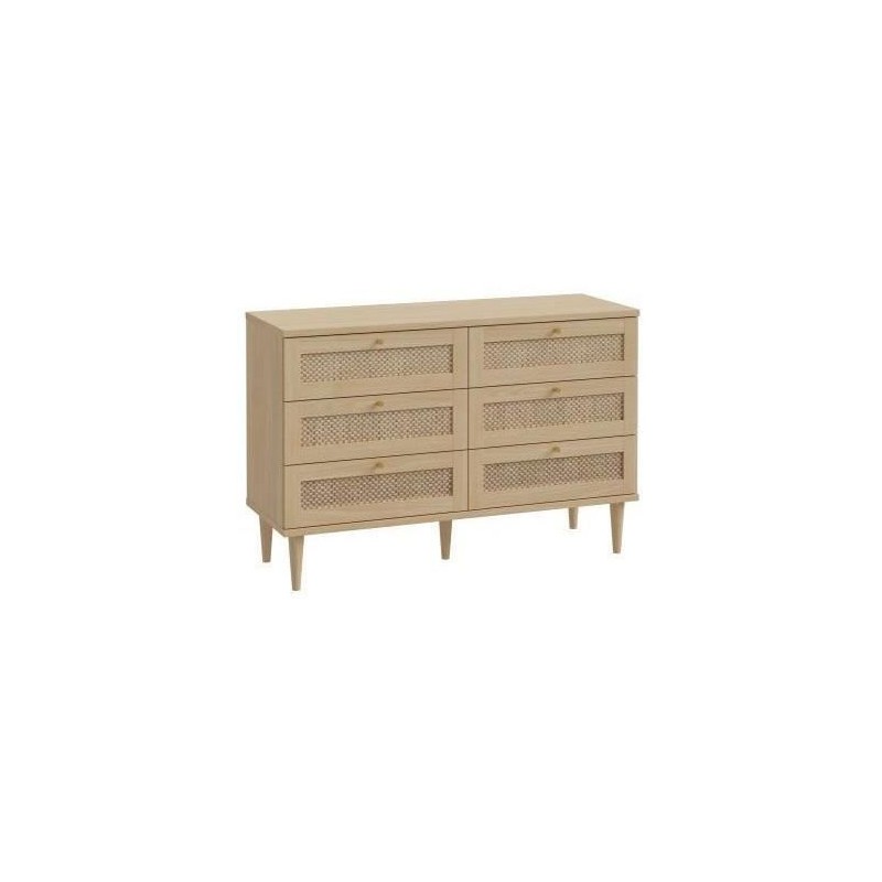Commode - 6 tiroirs - Décor Chene - Cannage - L120 x P41,4 x H80 cm - Commode - 6 tiroirs - Décor Chene - Cannage - L120 x P41,4 x H80 cm -