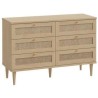 Commode - 6 tiroirs - Décor Chene - Cannage - L120 x P41,4 x H80 cm -
