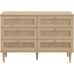 Commode - 6 tiroirs - Décor Chene - Cannage - L120 x P41,4 x H80 cm -