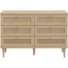Commode - 6 tiroirs - Décor Chene - Cannage - L120 x P41,4 x H80 cm -