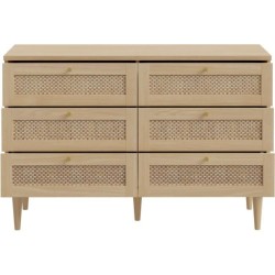 Commode - 6 tiroirs - Décor Chene - Cannage - L120 x P41,4 x H80 cm -